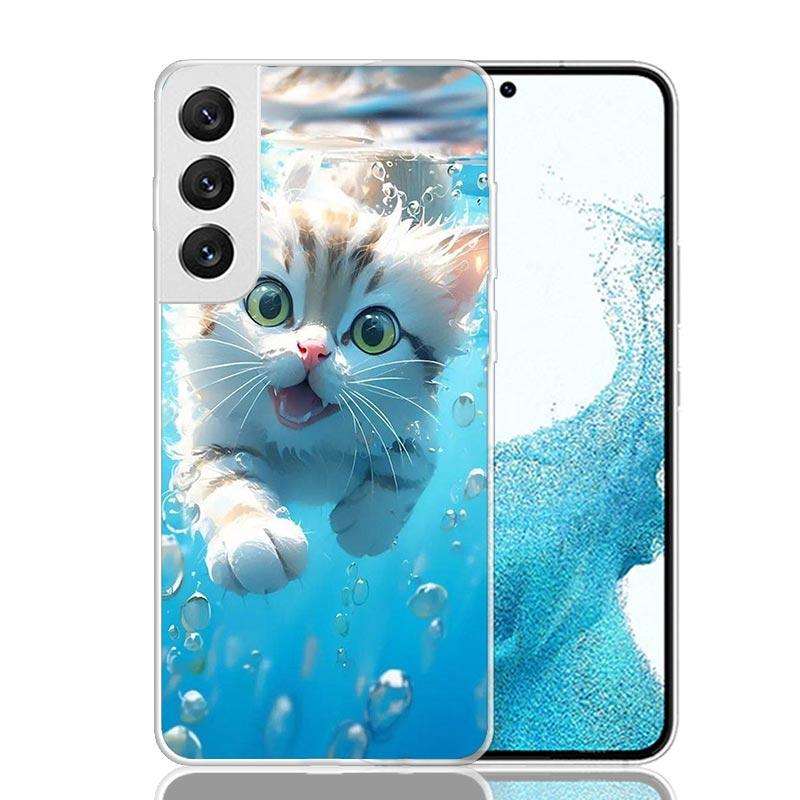 Мультяшный Милый Кот Рыба Эстетичный Чехол Для Телефона Для Samsung Galaxy S26 S25 Edge S24 S23 FE S22 Ultra S21 Plus S20 + Fundas Чехол Coqu