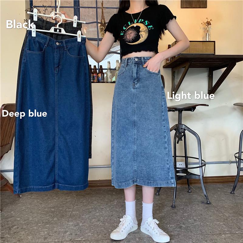 Летняя юбка-трапеция из денима с высокой талией 2022 года для женщин — средняя длина, большой размер, корейский стиль