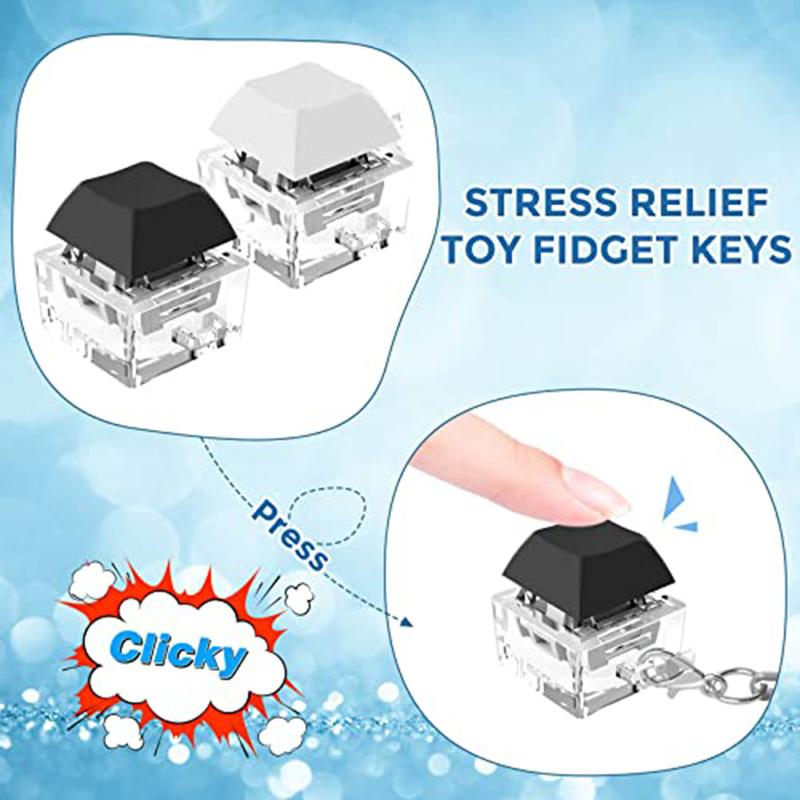 1/12PCS Keyboard Keychain Fidget Toys Stress Relief Button Keycap Sensory Toys Decompression Finger Clicker Toys for Adult Kids