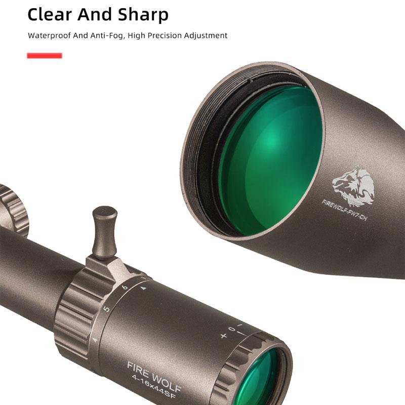 FIRE WOLF DE 4-16x44 SF Scope Hunting Scope 30mm 1/10Mil Turret Adjustment W/ Locking System HD W/ Wilde Angle Eyepi