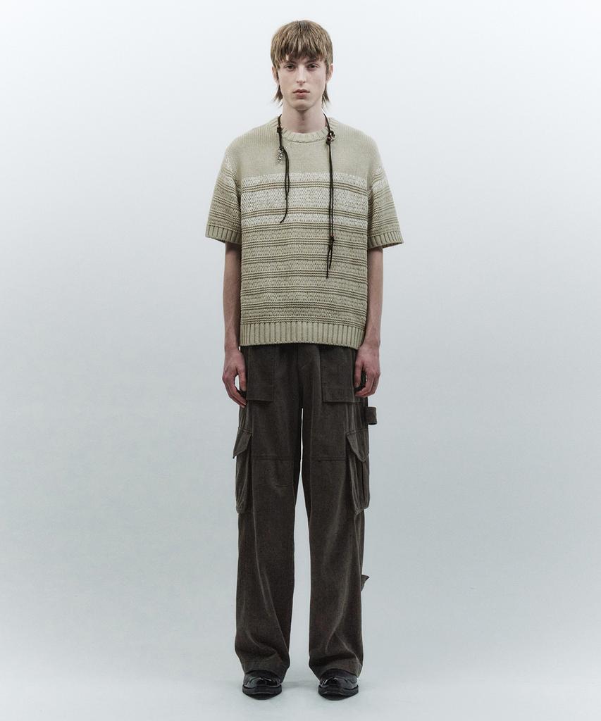 INSILENCE Striped Crew Neck Knit Yellow Green