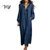 Spring Autumn Dress Women Ruffle V Neck Long Dress, Loose Fit Casual Midi Daily Wear Dresses Solid Color Sleeves for Lightweight Polyester