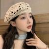 Japanese Style Flower Hat Thin Crochet Knitted Cap Painter Hat Hollowed Out Beret  Women