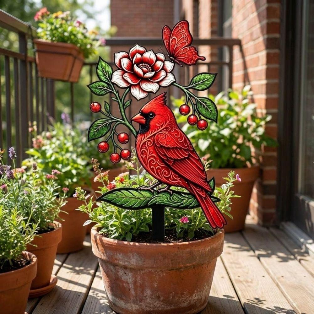 Acrylic Floral Bird Garden Stake 2D Flat Flower Pattern Ornaments  Yard Lawn Insert