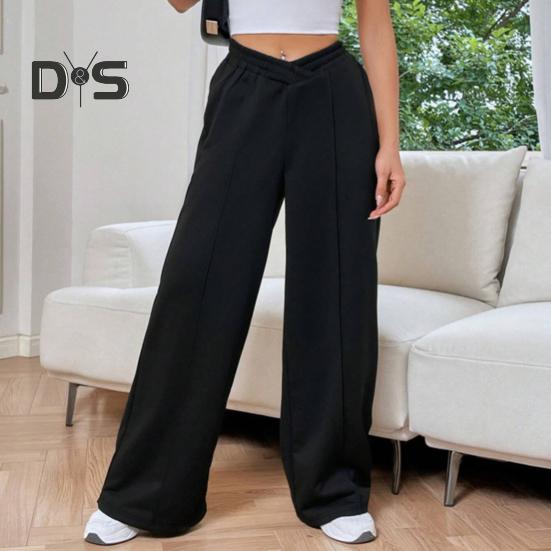 Женские брюки V-образной формы с высокой талией, прямые, широкие, длинные брюки, однотонные, свободного кроя, спортивные брюки для повседневной носки