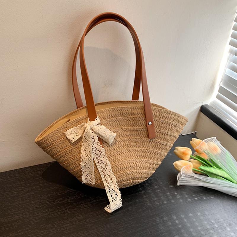 Women Braided Basket Clutches Bag Large Straw Portable Shoulder Bag Summer Beach Purses Shopper Satchel Premium