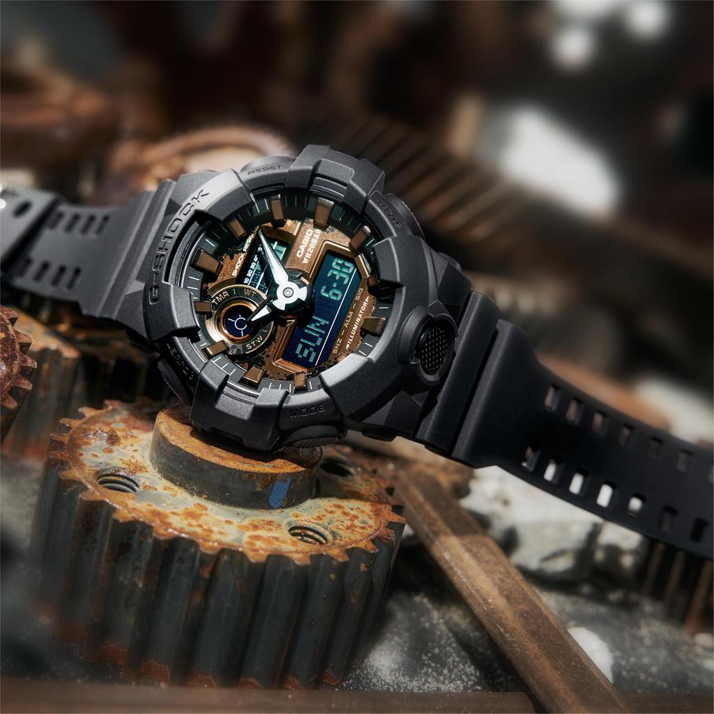 Casio G-Shock Серия Цвета Ржавчины Ретро Тренд Водонепроницаемые Ударопрочные Для Активного Отдыха Кварцевый Механизм Ремешок Из Смолы Мужские часы Черные GA-700RC-1APR