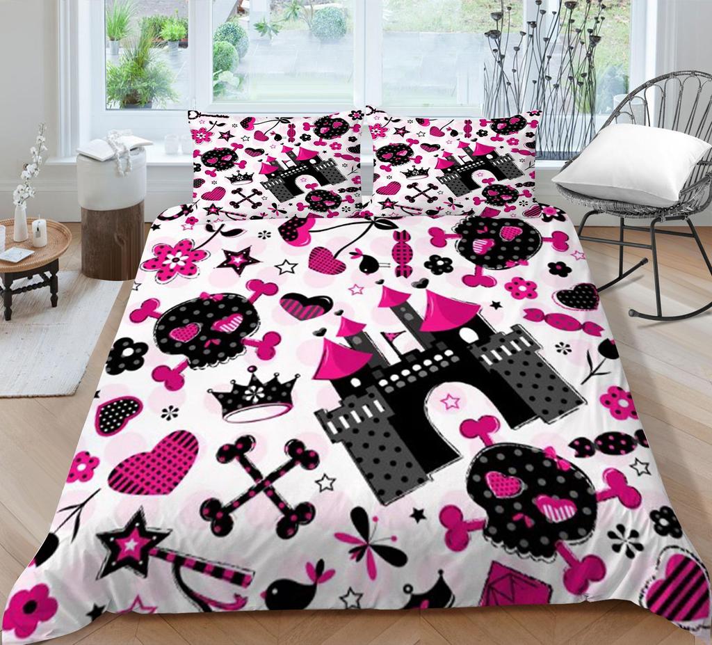 Bedding Set 3D Skull Printing Bedding Set Bedclothes Bed Three Piece Comfortable Pillowcase Polyester Quilt Cover