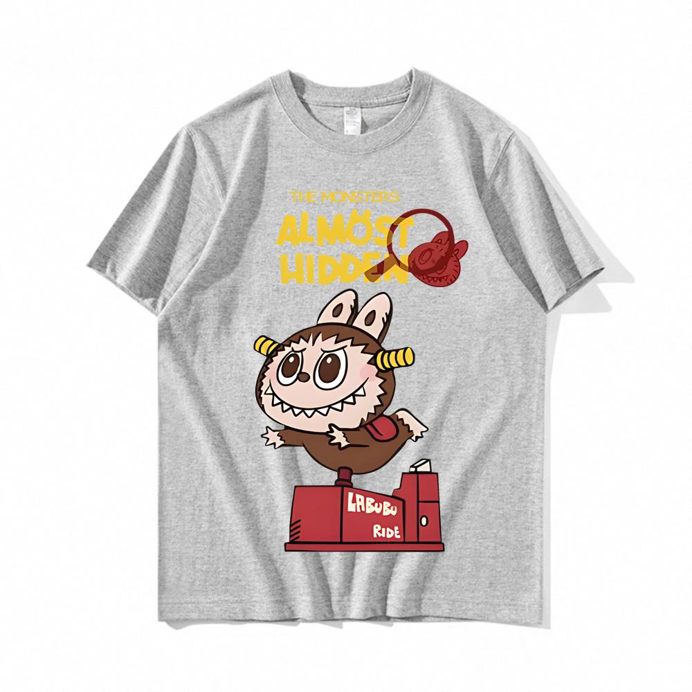 Футболка LABUBU Kawaii 100% хлопок Модные футболки Мультяшные графические футболки Одежда Летняя повседневная футболка Короткий рукав Круглый вырез Топы