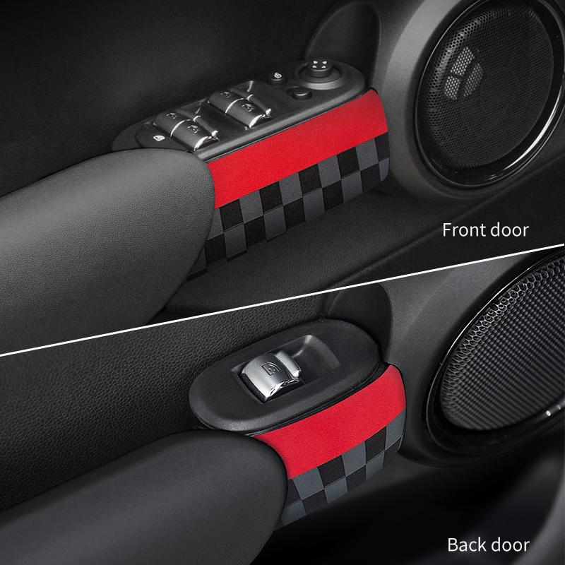 Наклейка на подлокотник двери автомобиля для Mini Cooper F55 F56, из ПУ-кожи, наклейка на ручку двери автомобиля, аксессуары для декора салона автомобиля
