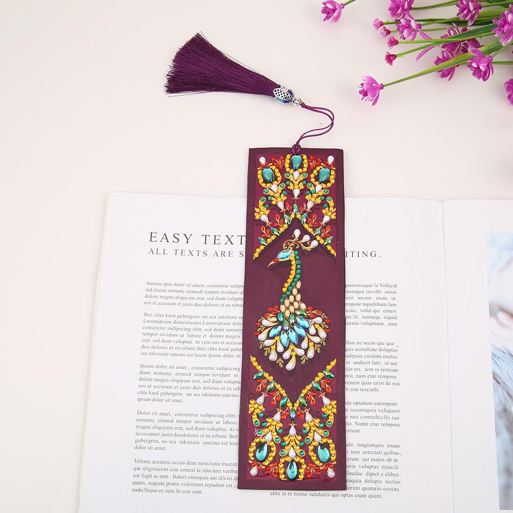 R-M035-052 Точечный Кристальный Павлиний Кожаный Закладка для Книг DIY 5D Алмазная Живопись Закладка