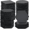 8pcs Slate Coasters Bulk - 4 Inch Square Round and Hexagon Handmade Black Stone Blanks for Laser Engraving and Home Decor