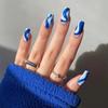 24pcs DIY Manicure Blue Wavy Full Cover Press On Nails Ballerina Fake Nails Comic Nails Long French