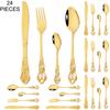 24Pcs Vintage Golden Dinnerware Set Stainless Steel Cutlery Set Knife Fork Coffee Spoon Tableware Kitchen Silverware Flatware Set