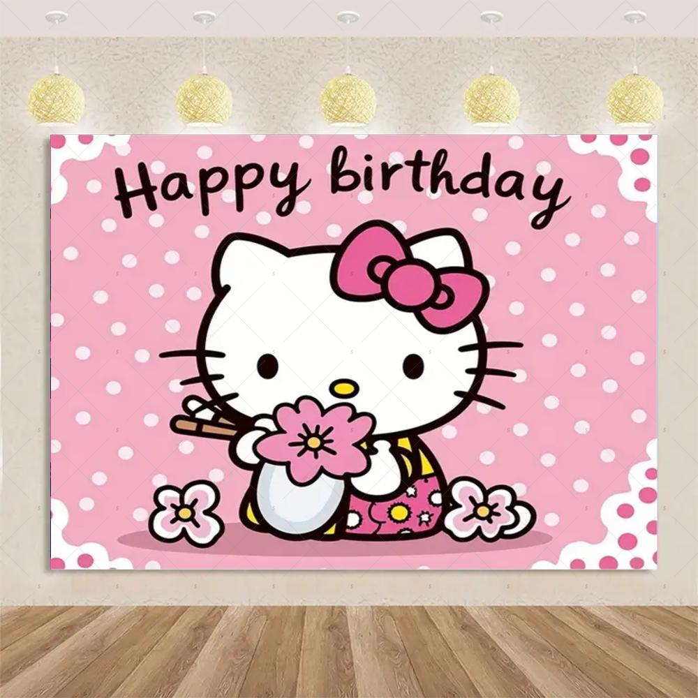 Adorable Hello Kitty Pink graffiti streets Printed Tapestry Bedroom Decoration  Celebration Background Design Holiday Party