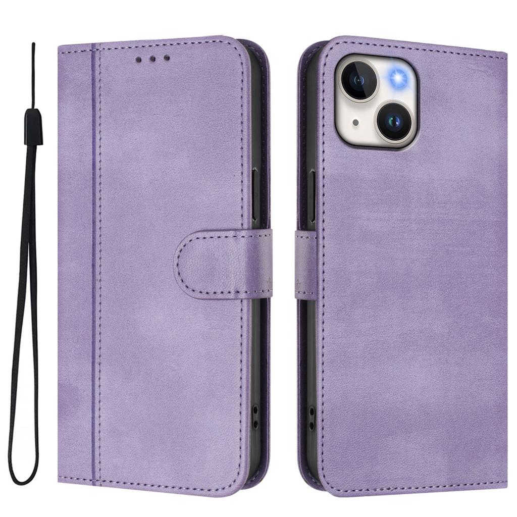 For iPhone 15 Cases Wallet Stand Retro Texture Leather Phone Cover with Lanyard