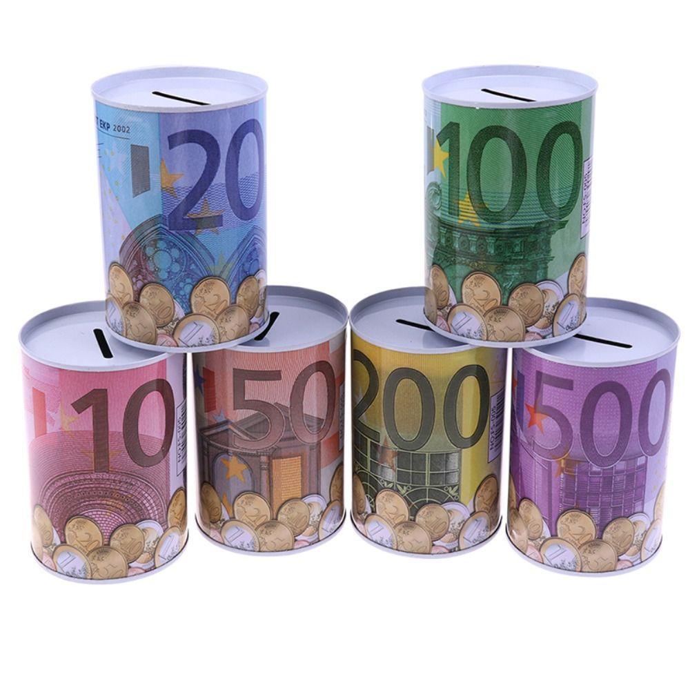 Cylinder Tinplate Durable Euro Decorative Money Box Coins Deposit Boxes Storage Box Money Bank