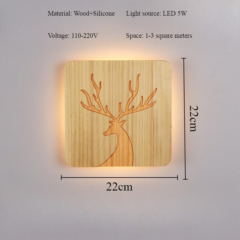 Картина из дерева с изображением головы оленя, настенный светильник в скандинавском стиле, современный фон, настенное украшение, прикроватный светильник, атмосфера, светодиодный светильник