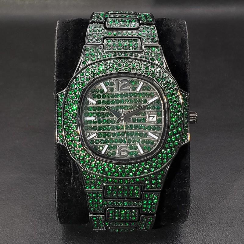 Womens Hip Hop Watch Colorful Full Rhinestone Waterproof 30M Quartz Square Dial Butterfly Clasp