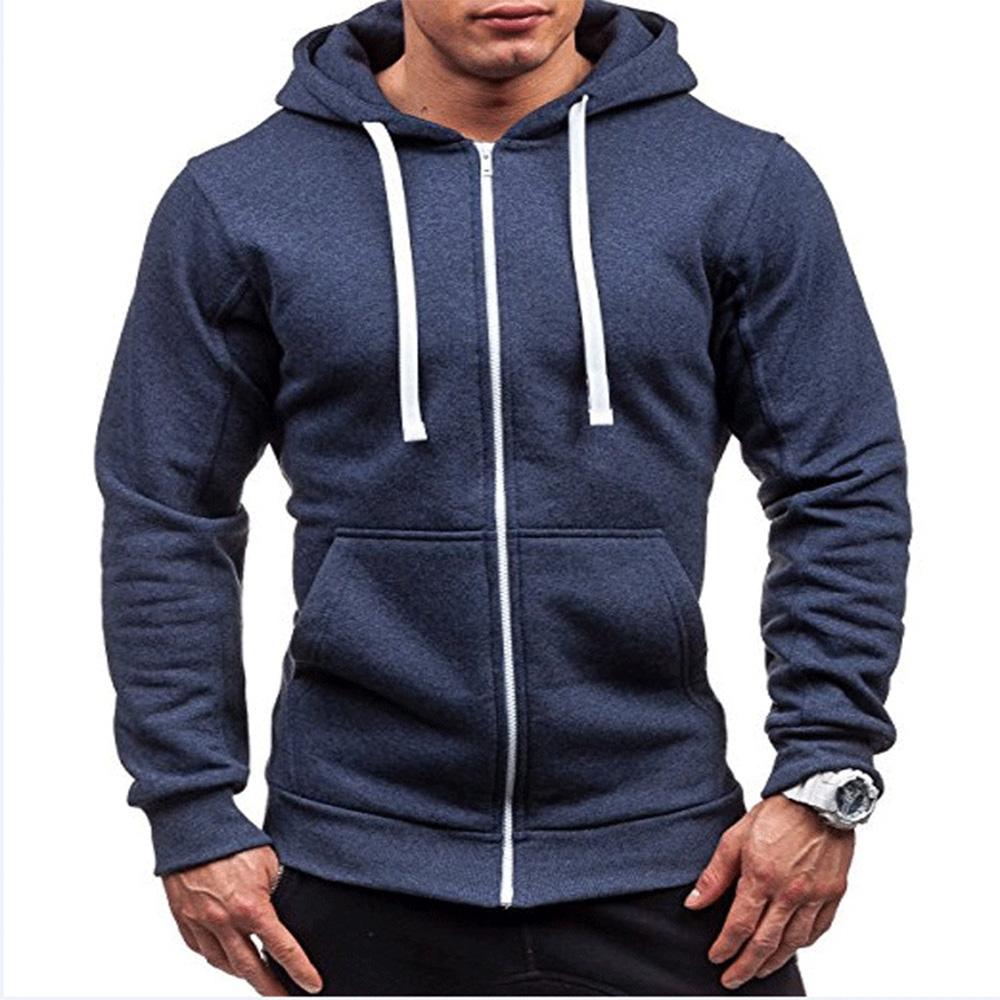 Spring Men Hoodies Solid Color Casual Daily Fitness Sweatwear Simple Zipper Cardigan Outdoor Sports Tops