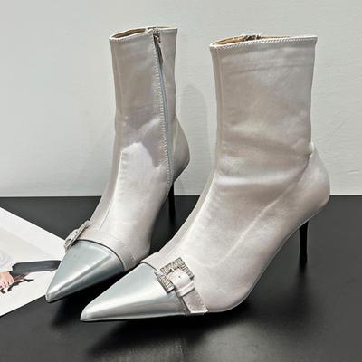 Ботильоны с острым носком на низком каблуке, женские брендовые дизайнерские короткие ботинки на молнии, новые современные ботинки с кристаллами и пряжкой, женские ботинки Botas De Mujer