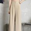 Женские однотонные костюмные брюки, эластичные прямые широкие брюки с высокой талией, свободные офисные брюки с наклонными карманами