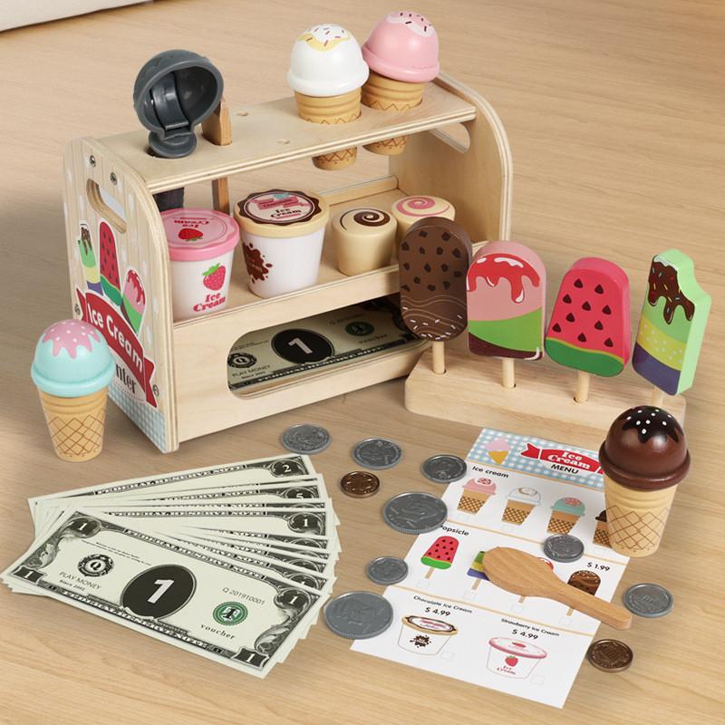 Wooden Ice Simulation Cream Shelf Children Puzzle Interactive Toy Gift For