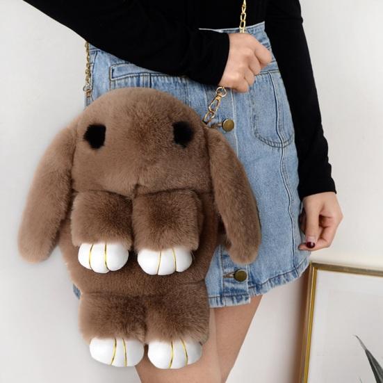 Messenger Bag Cartoon Bunny Shapr Furry Fluffy Soft Touch Plush Chain Shoulder