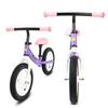 Purple balance bike with 12 wheels and LED lights, steel frame for girls