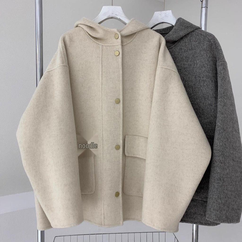 Женская модная зимняя накидка-жакет большого размера с капюшоном, свободное шерстяное пальто с плюшевой подкладкой.