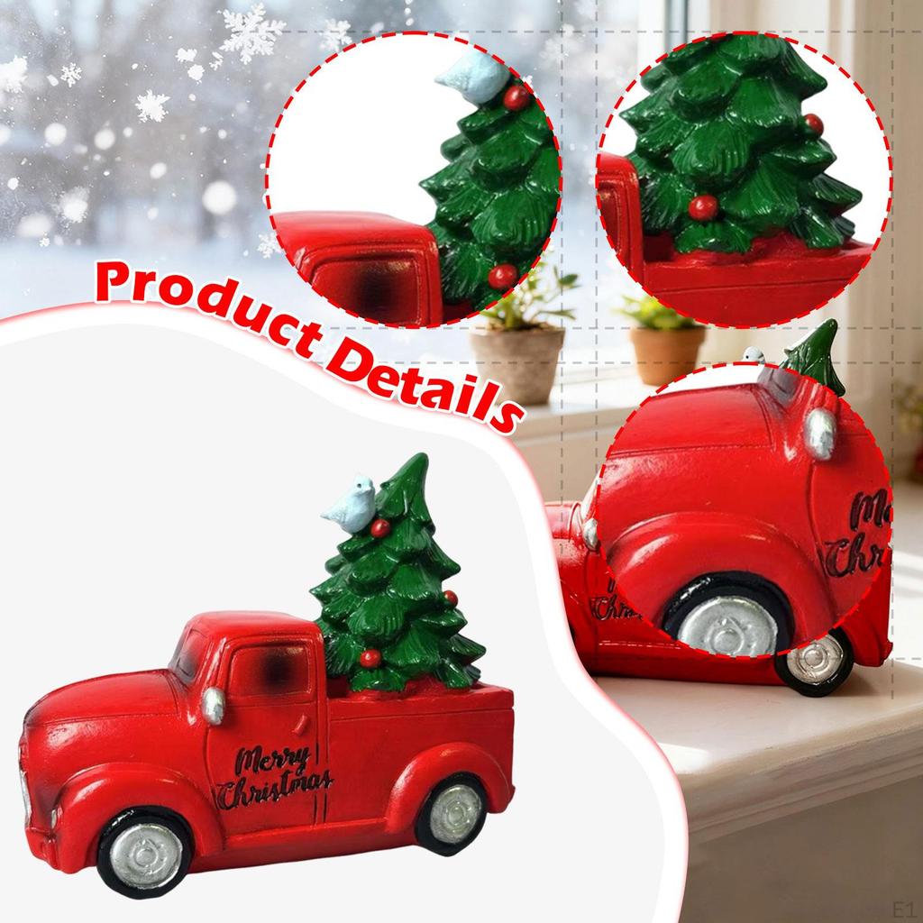 Christmas Tree and Truck Statue Ornament Artwork Sculpture Resin Figurine for Bookshelf Housewarming