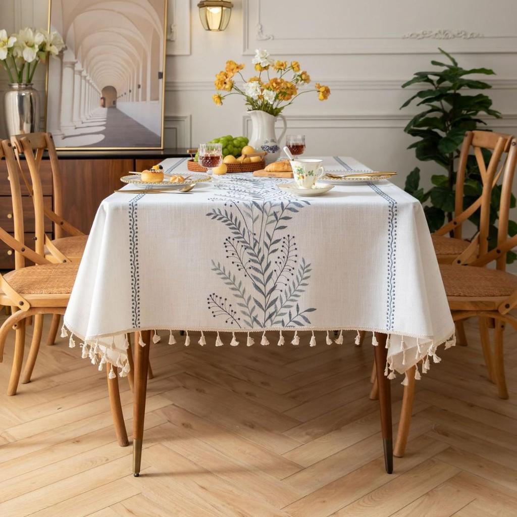 Jiexin European Style Embroidered Tablecloth - Coffee Leaves Design for Home Decor