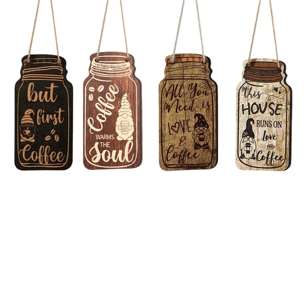 4 Pieces Of Retro Fashion Classic Wooden Coffee Letterlogo, Home Kitchen Decoration,simplewooden Hanging Board