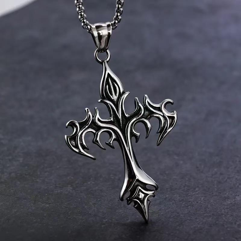Men's Flame Cross Totem Retro Pendant Necklace
