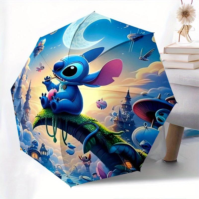 Stitch,Fantasy Village Fully automatic themed umbrella 8 ribs durable iron frame, tri fold compact design, perfect as a gift, travel umbre