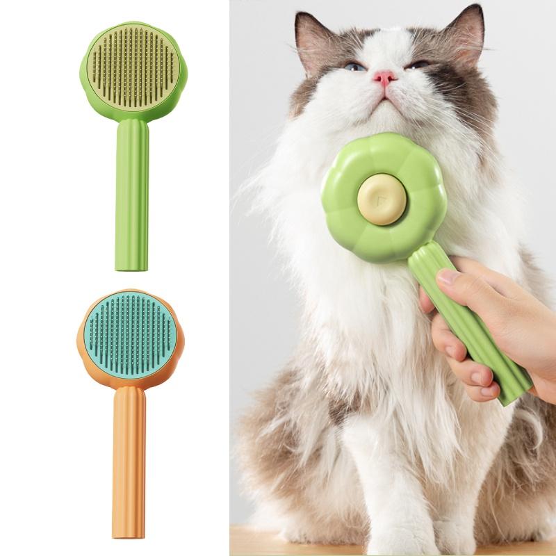 New Sunflower Pet Grooming Brush Self-cleaning, Curved Teeth, And Resin Protection For A Gentle, Spa-like Experience