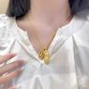Copper Gold Plated Pendant Necklace With Pixiu Vajra Charm Rhinestone Accented Layered Choker Women