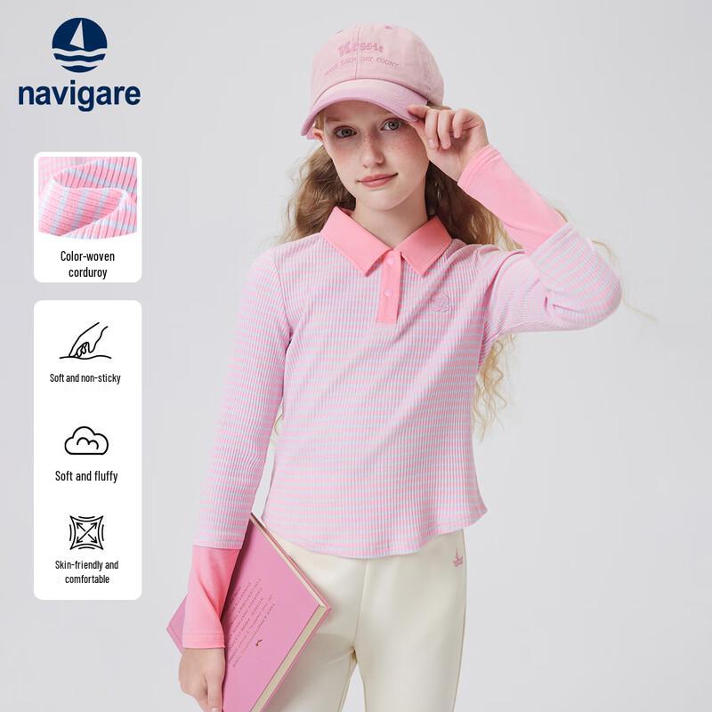 Navigare Девочкин поло-рубашка с длинным рукавом, многослойный образ
