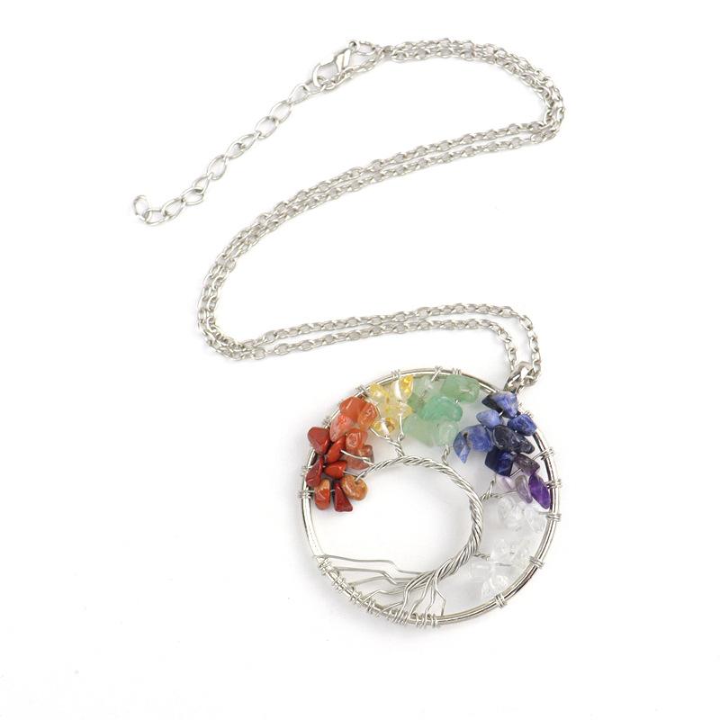 Hand Winding Bending Tree Of Life Necklace Natural Irregular Gravel Crystal Necklace N80