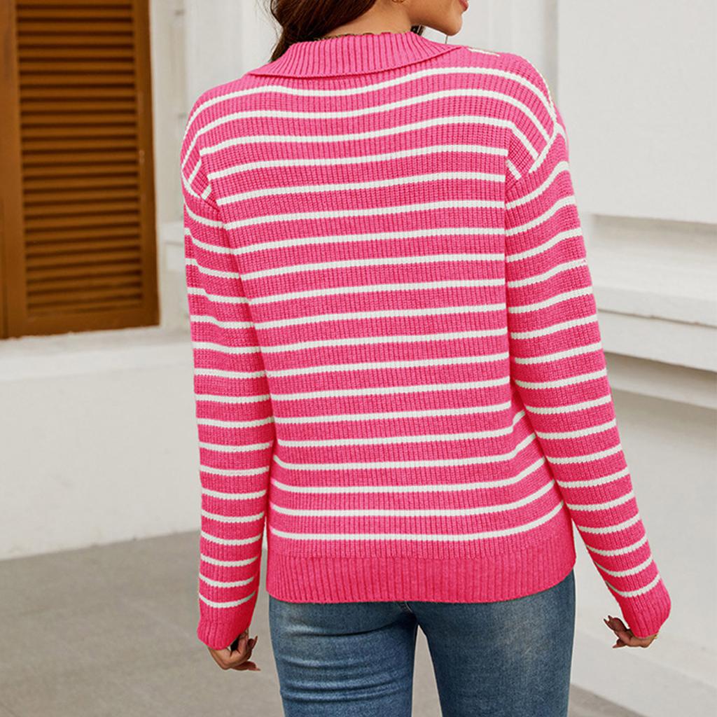 Женский полосатый свитер, повседневный, свободный, с длинным рукавом, вязаный снизу свитер