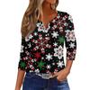 Women's Fashionable Casual Christmas Printed V-neck Three-quarter Sleeve Decorated Button Top