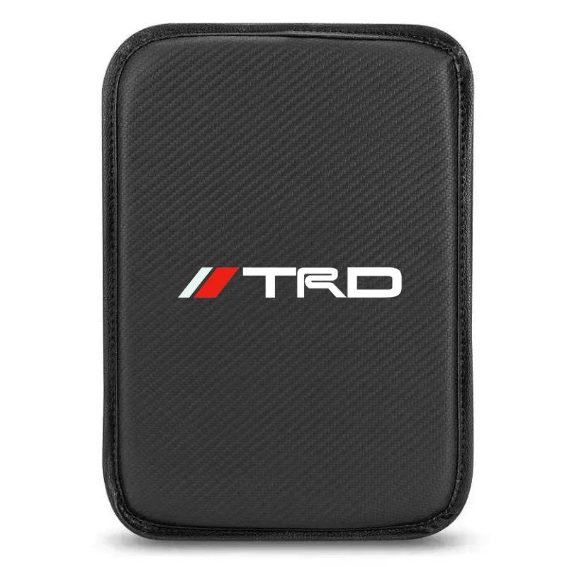 Кожа из углеродного волокна, накладка на консольный бокс автомобиля, подушка подлокотника, чехол для Toyota TRD Reiz Corolla Chr Yaris Camry, логотип RAV4 Levin