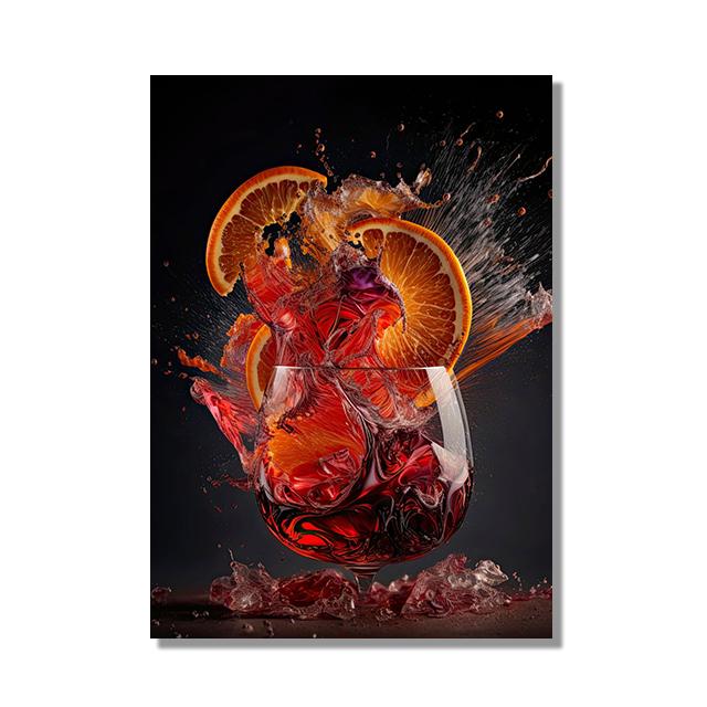 Retro Cocktail Explosion Canvas Painting, Whiskey, Iced Juice, Ice Tea Drinks, Posters Prints,Club, Restaurant, Bar, Home