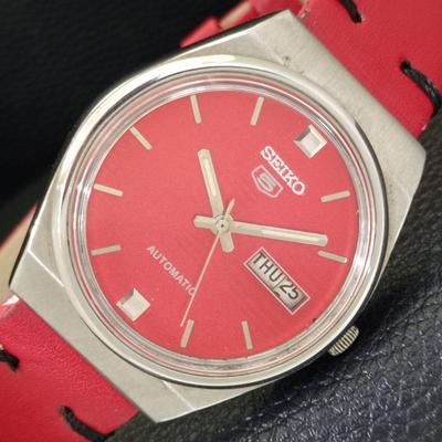 ЯПОНИЯ ВИНТАЖ SEIKO 5 АВТОМАТИЧЕСКИЕ 6309A МУЖСКИЕ НАРУЧНЫЕ ЧАСЫ С КРАСНЫМ ЦИФЕРБЛАТОМ a702508-1