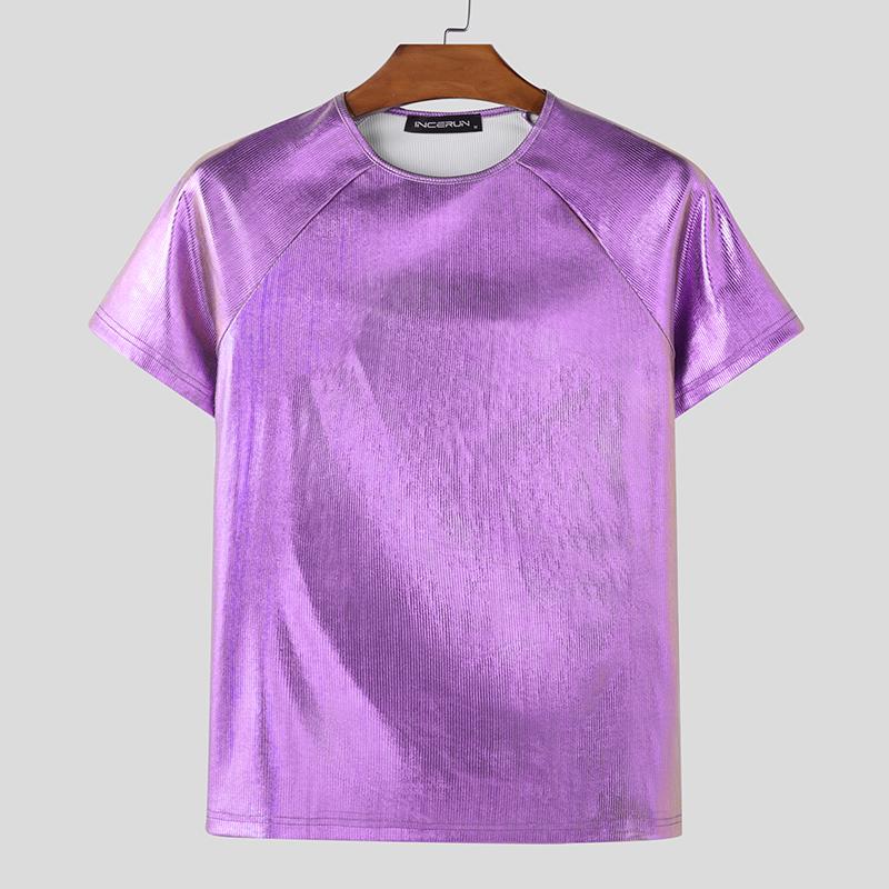 INCERUN Летние мужские футболки с коротким рукавом и круглым вырезом, повседневные, с блестками, топы