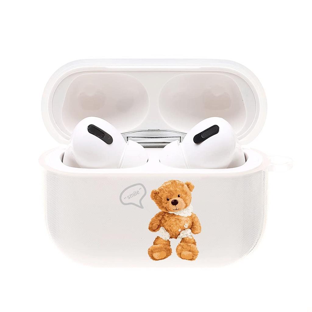 ONLYOU Airpods pro stylish Korean Airpods pro2 cute TPU teddy bear bear clear design Airpods pro cover couple matching earphone case carabiner hook
