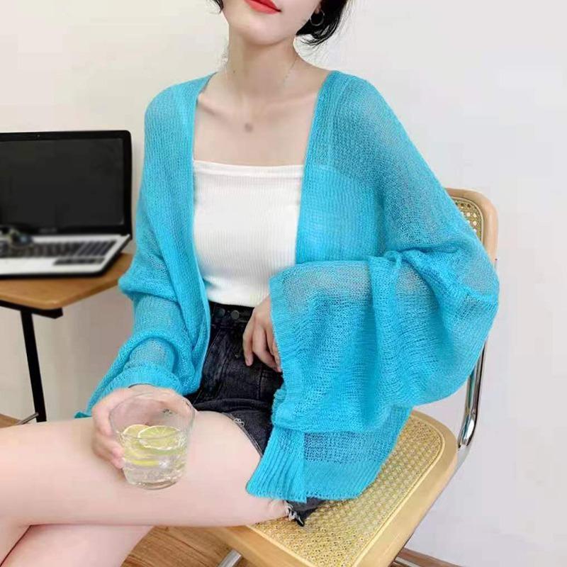 Женский кардиган, ленивый, свободный, повседневный, летний, вязаный, однотонный