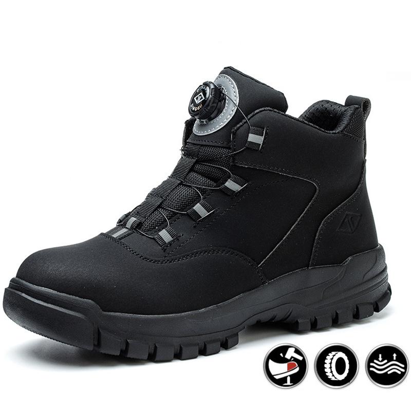 Men Winter Boots Work Safety Shoes Rotating Buttons Men Boots Steel Toe Cap Indestructible Shoes Puncture-Proof Industrial Shoes