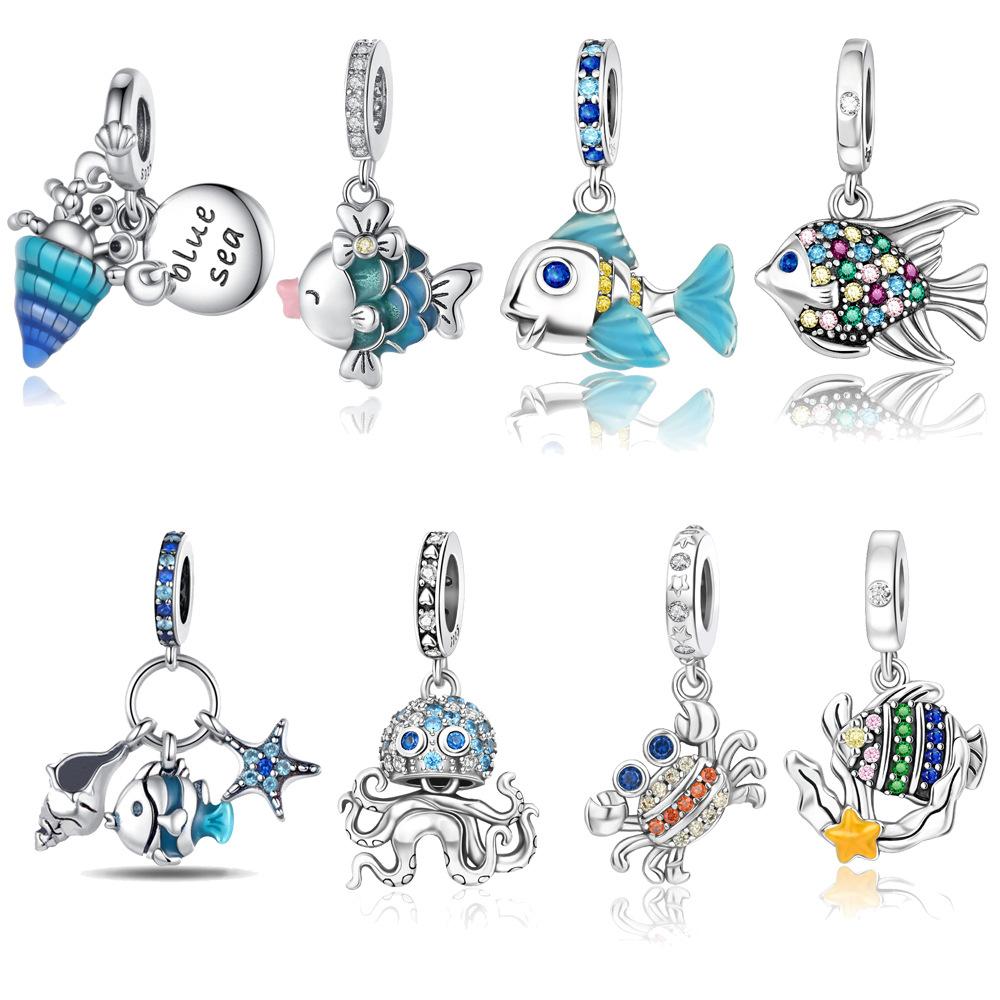 S925 Silver Ocean Fish Shaped Fashion Pendant DIY Handmade Jewelry Accessories