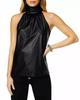 Stylish Black Genuine Soft Lambskin Leather Sleeveless Women's Top Casual Party